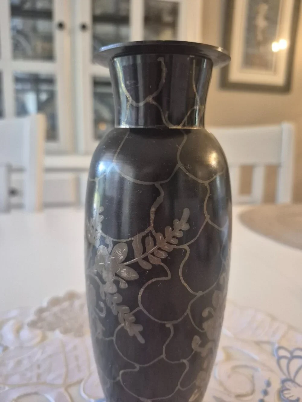 Vintage Black Anodized Brass Intricately Etched Floral Design 9